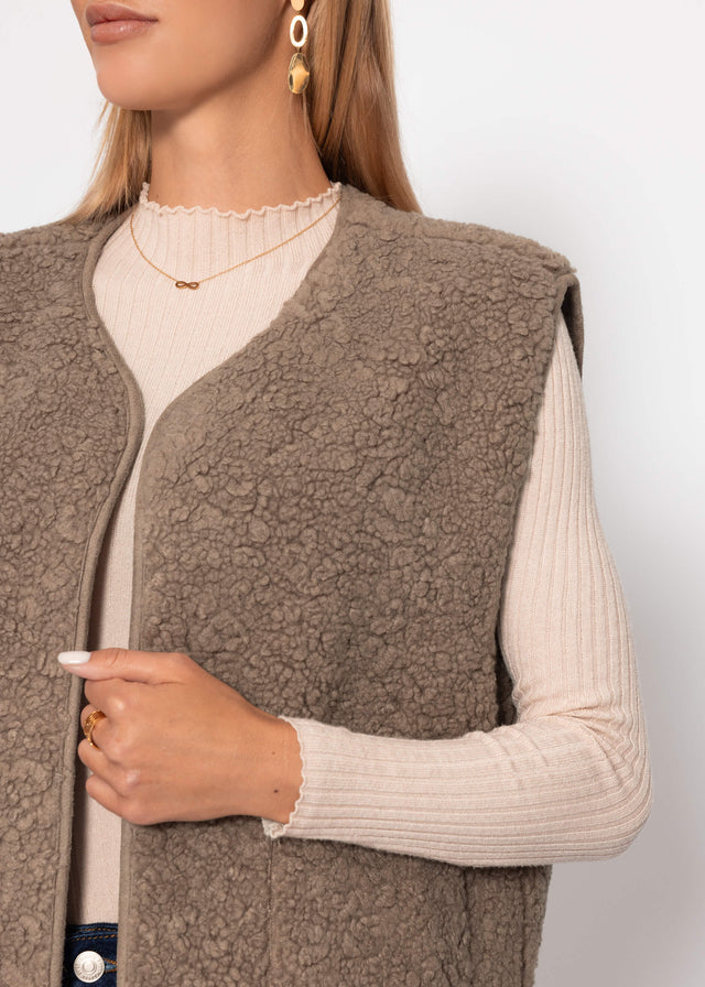 Teddy fleece gilet with pockets - grey taupe