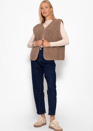 Teddy vest with pockets - taupe