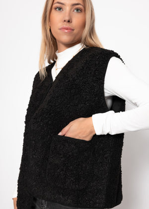 Teddyweste mit Taschen - schwarz