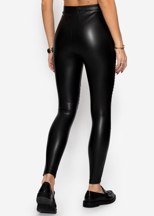 Thermo Biker Lederleggings - schwarz