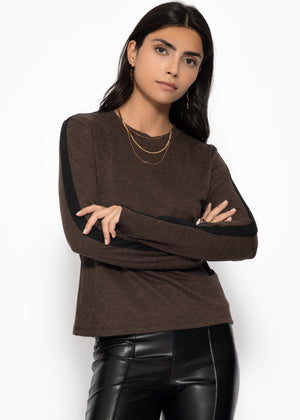 Thermo Langarmshirt mit Kontrast an den Ärmeln - braun