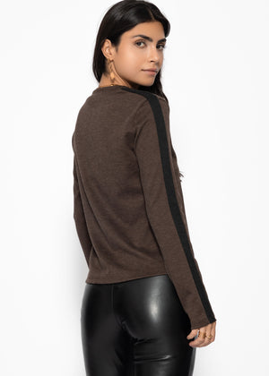 Thermo Langarmshirt mit Kontrast an den Ärmeln - braun