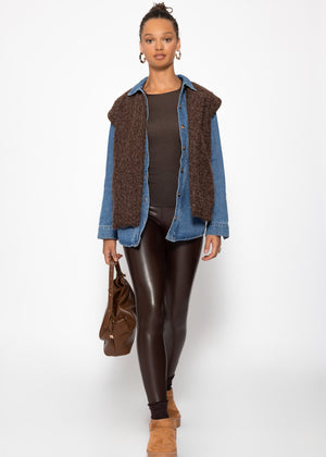Thermo leather leggings with patch pockets, dark brown