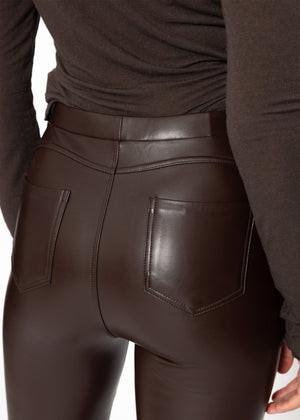 Thermo leather leggings with patch pockets, dark brown