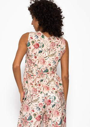 Top with tapes and floral pressure - beige