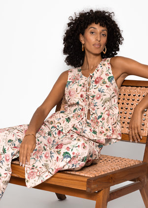 Top with tapes and floral pressure - beige