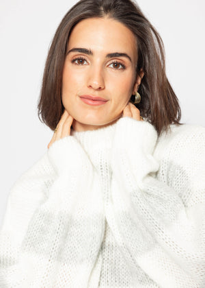 Weicher, gestreifter Strickpullover - offwhite-grau