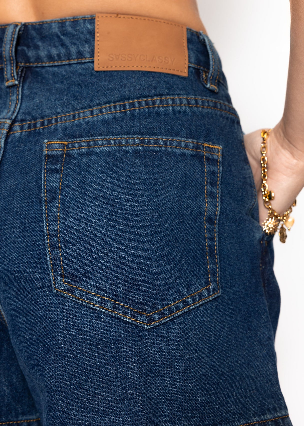 Weite High Waist Jeans Shorts - dunkelblau