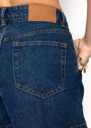 Weite High Waist Jeans Shorts - dunkelblau