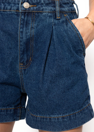 Weite High Waist Jeans Shorts - dunkelblau