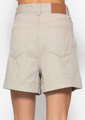 Wide High Waist Jeans Shorts - Greige