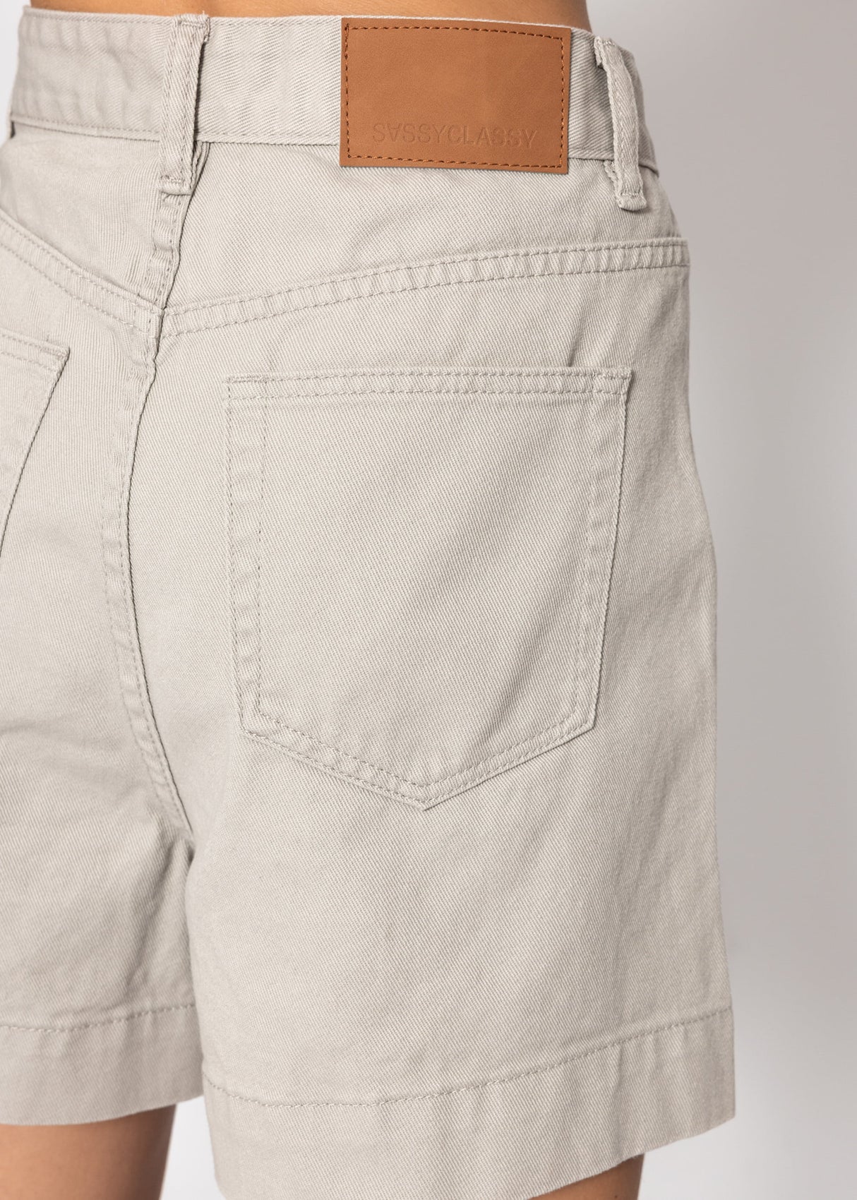 Wide High Waist Jeans Shorts - Greige