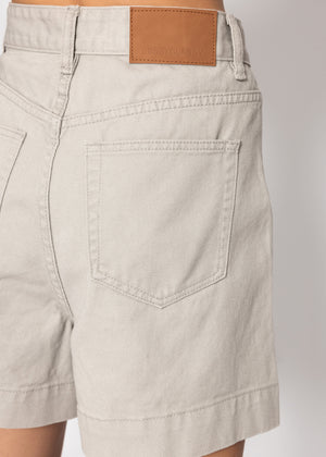 Wide High Waist Jeans Shorts - Greige