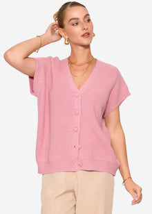 Strickweste mit Herzknöpfen - rosa