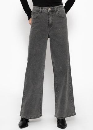 Wide-leg jeans with rhinestones - dark grey
