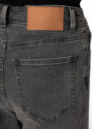 Wide-leg jeans with rhinestones - dark grey
