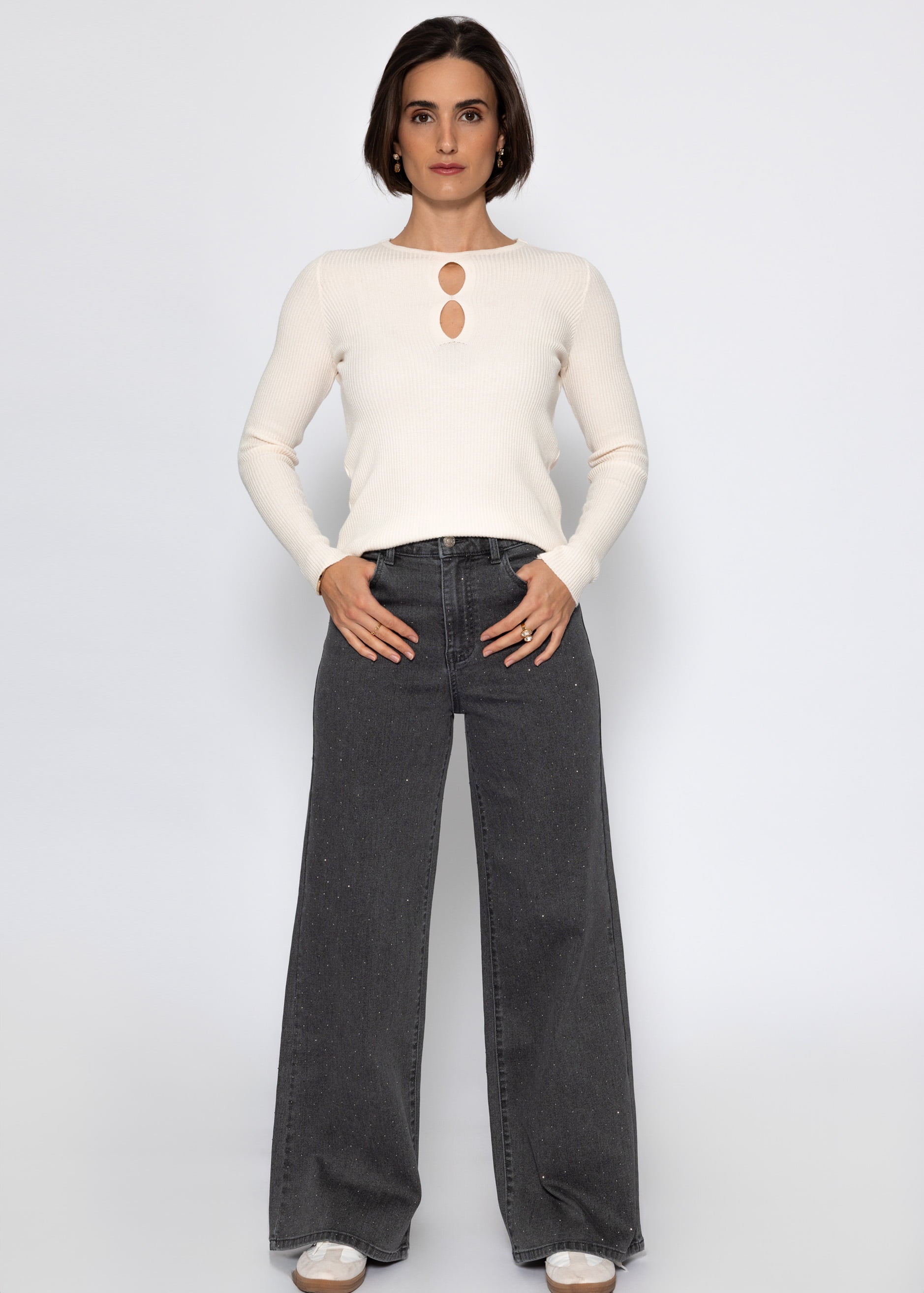 Wide-leg jeans with rhinestones - dark grey – SASSYCLASSY