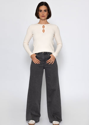 Wide-leg jeans with rhinestones - dark grey
