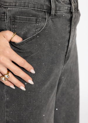 Wide-leg jeans with rhinestones - dark grey