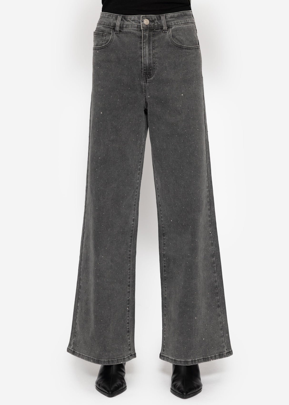 Wide-leg jeans with rhinestones - dark grey