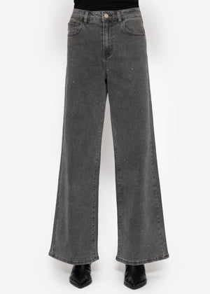 Wide-leg jeans with rhinestones - dark grey