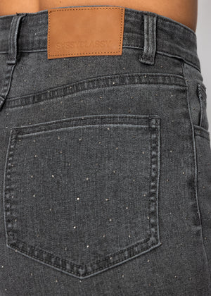 Wide-leg jeans with rhinestones - dark grey