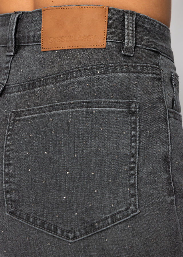 Wide-leg jeans with rhinestones - dark grey