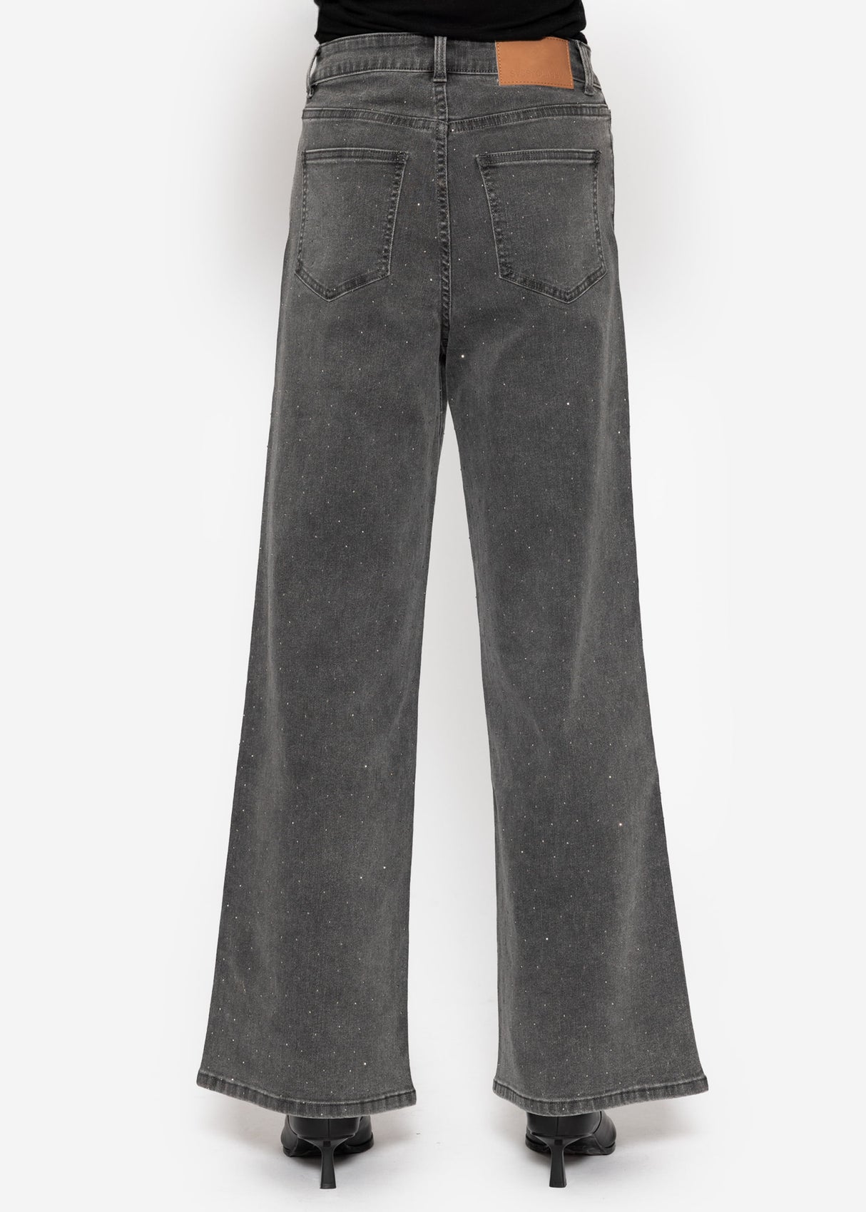 Wide-leg jeans with rhinestones - dark grey