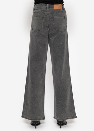 Wide-leg jeans with rhinestones - dark grey