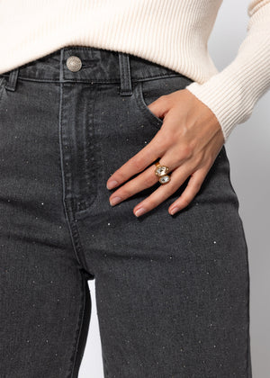 Wide-leg jeans with rhinestones - dark grey