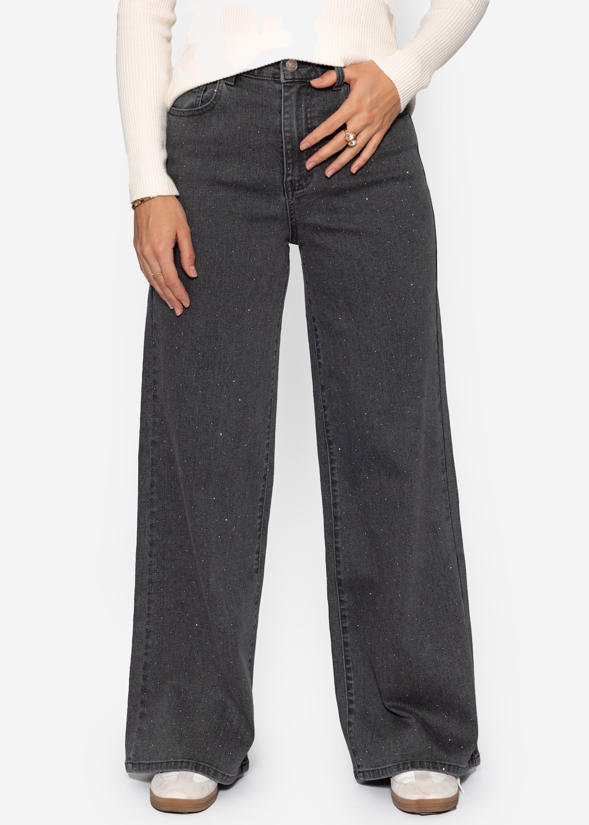 Wide-leg jeans with rhinestones - dark grey – SASSYCLASSY