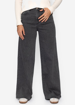 Wide-leg jeans with rhinestones - dark grey