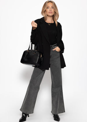 Wide-leg jeans with rhinestones - dark grey