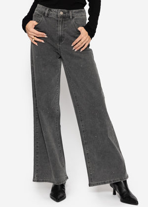 Wide-leg jeans with rhinestones - dark grey