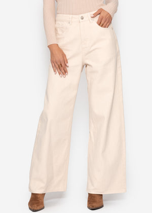 Wide Leg Jeans mit hohem Bund - beige