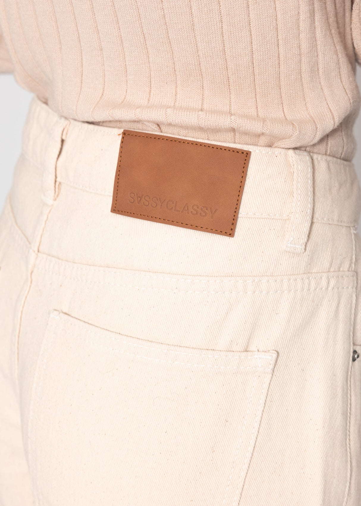 Wide Leg Jeans mit hohem Bund - beige