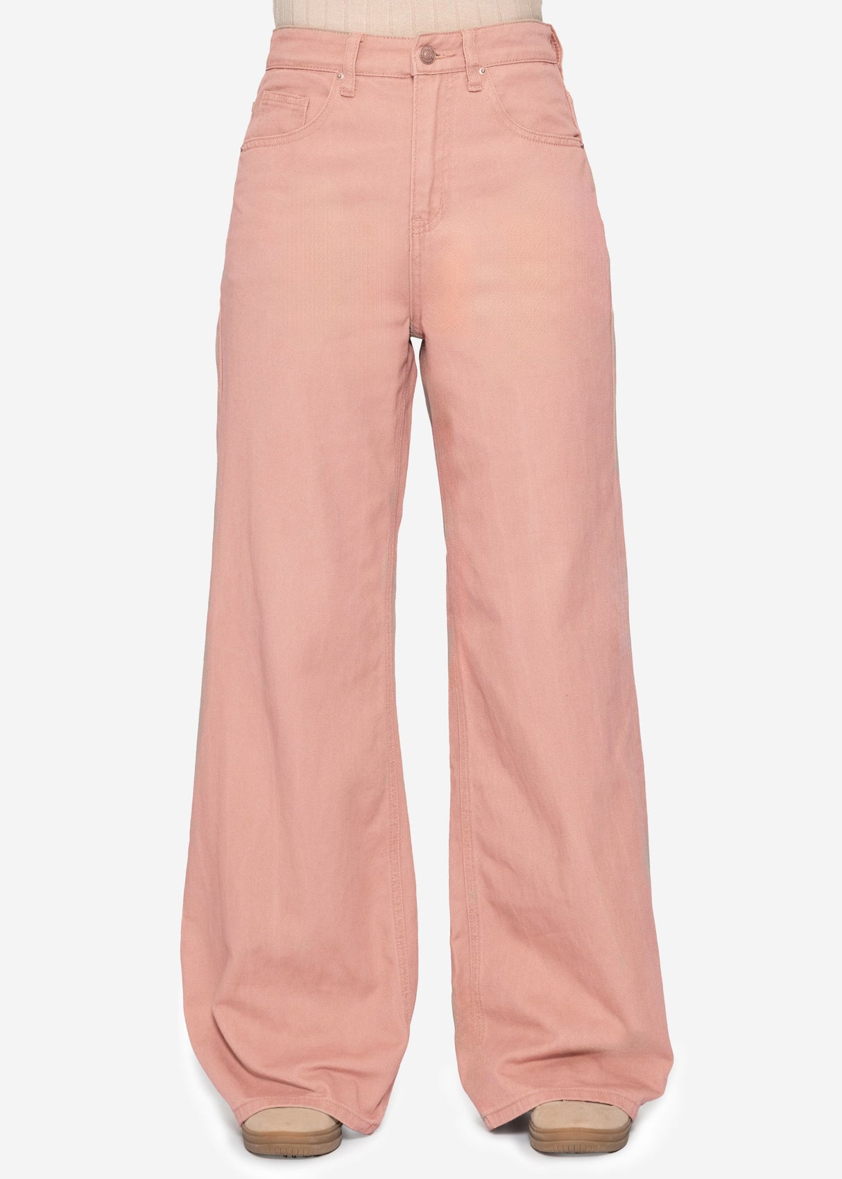 Wide Leg Jeans mit hohem Bund - rosa