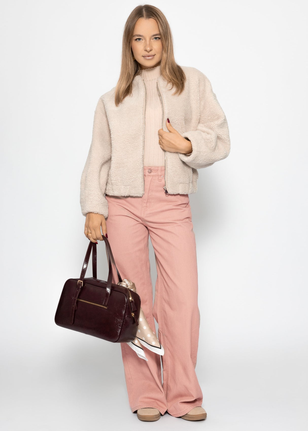 Wide Leg Jeans mit hohem Bund - rosa