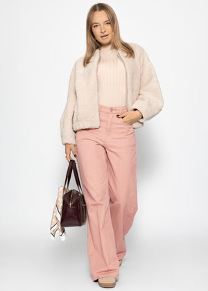 Wide Leg Jeans mit hohem Bund - rosa