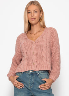 Card -brick cardigan with button placket - powder pink