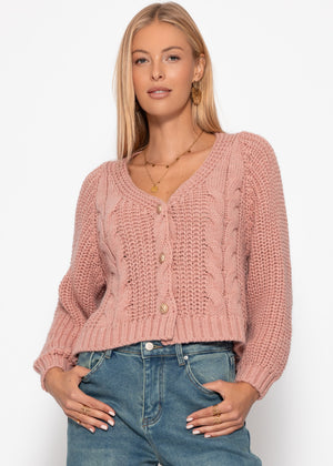 Card -brick cardigan with button placket - powder pink