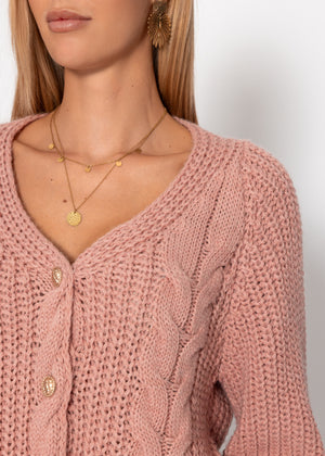 Card -brick cardigan with button placket - powder pink