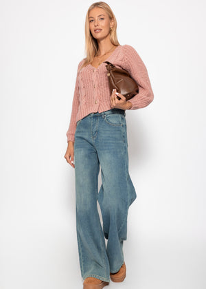 Card -brick cardigan with button placket - powder pink
