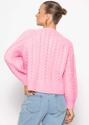 Cardiac cardigan with a circular neckline - pink