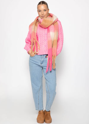 Cardiac cardigan with a circular neckline - pink