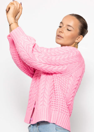 Cardiac cardigan with a circular neckline - pink