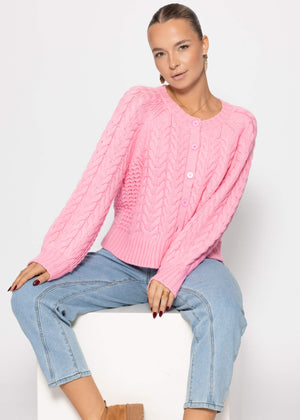Cardiac cardigan with a circular neckline - pink