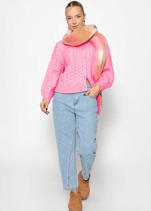 Cardiac cardigan with a circular neckline - pink