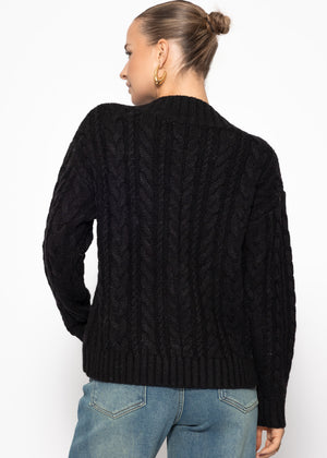 Cold rope sweater with V -neck - black