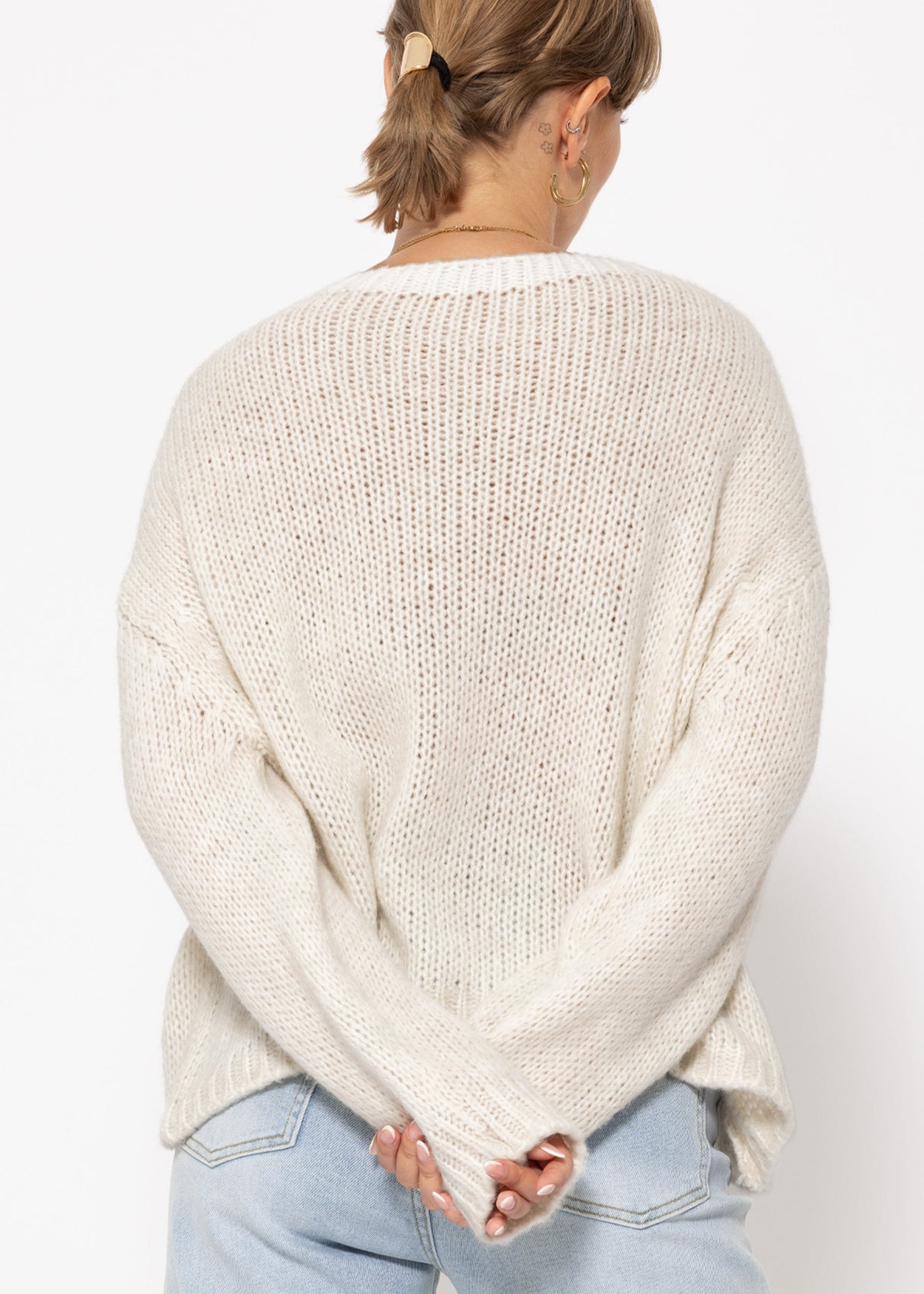 Two-tone knitted sweater - off-white-beige